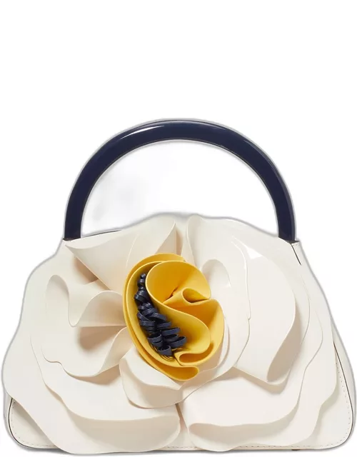 3d flower patent leather top-handle bag