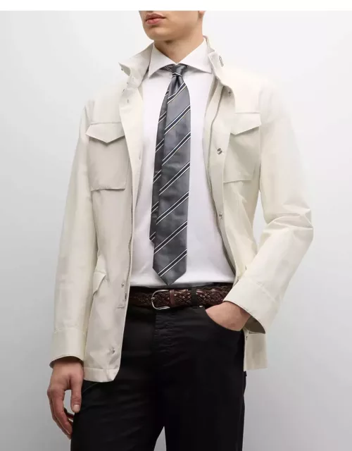 Men's Linen-Silk Concealed Zip Safari Jacket