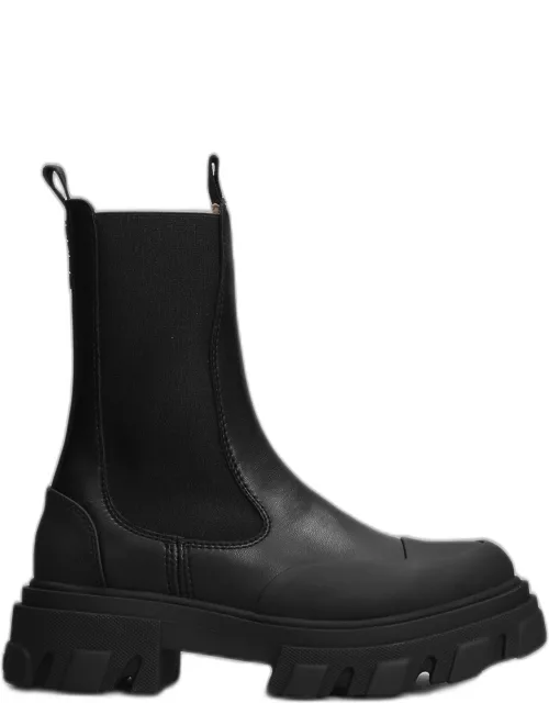 Ganni Combat Boots In Black Leather