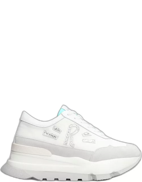 Ruco Line Aki Sneakers In White Suede And Fabric