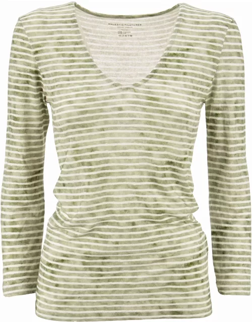 Majestic Filatures Striped T-shirt With V-neck