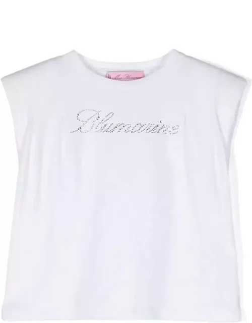Miss Blumarine White T-shirt With Rhinestone Logo
