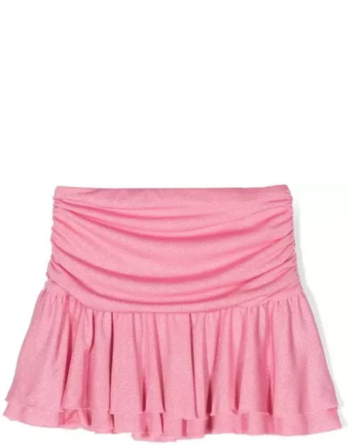 Miss Blumarine Pink Glitter Draped Mini Skirt