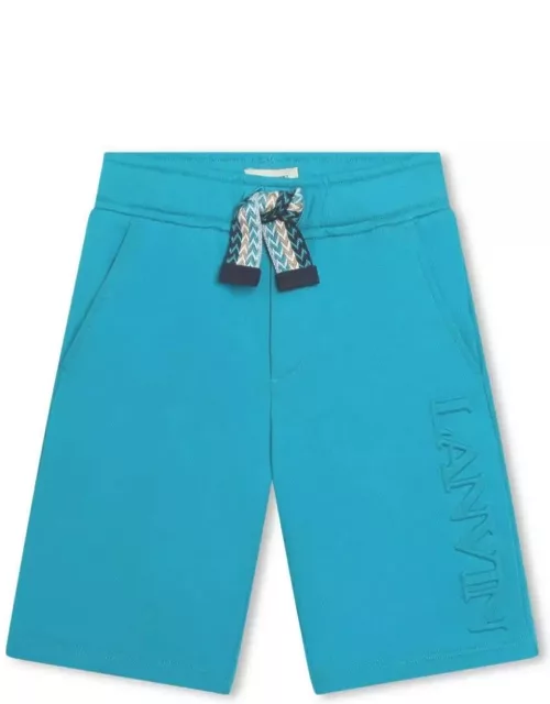 Lanvin Turquoise Shorts With Logo And curb Motif