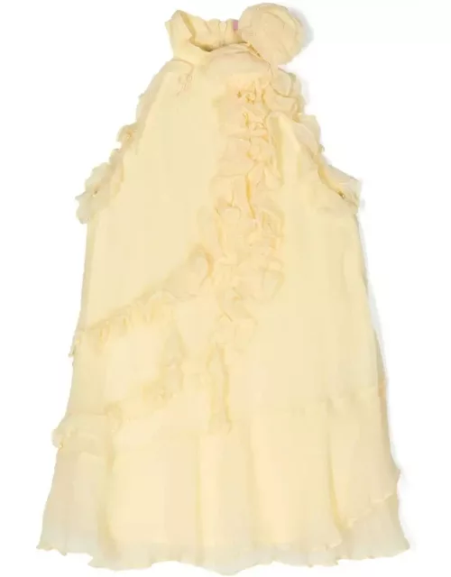 Miss Blumarine Pastel Yellow Ruffled Chiffon Dres