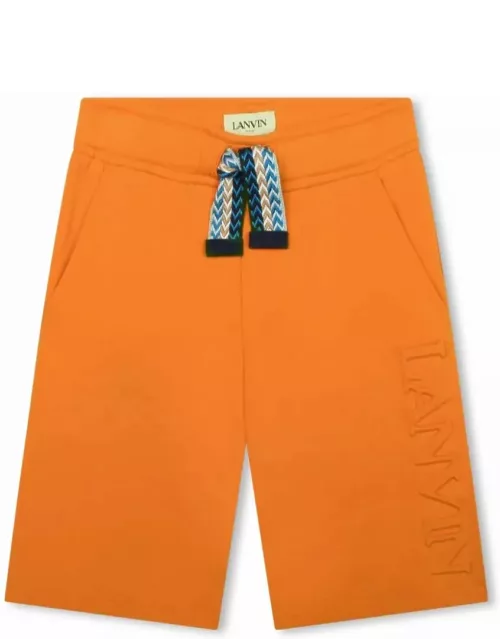 Lanvin Orange Shorts With Logo And curb Motif