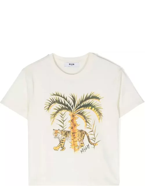 MSGM White T-shirt With Tiger Print