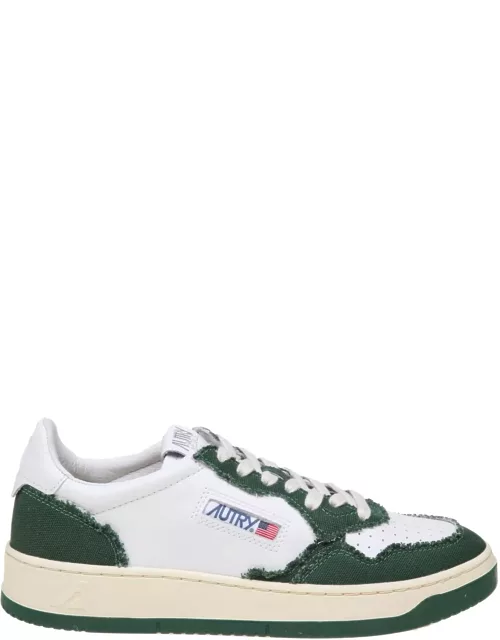 Autry Sneakers In White And Green Leather And Canva