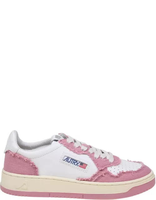 Autry Sneakers In White And Pink Leather And Canva