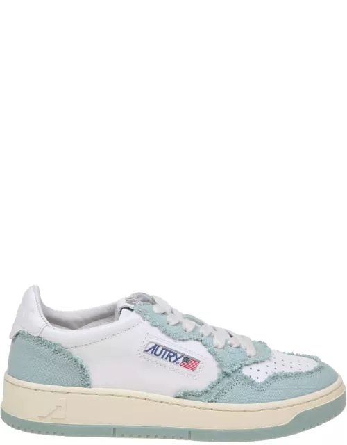 Autry Sneakers In White And Light Blue Leather And Canva