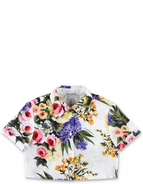 Dolce & Gabbana Garden Print Poplin Crop Shirt