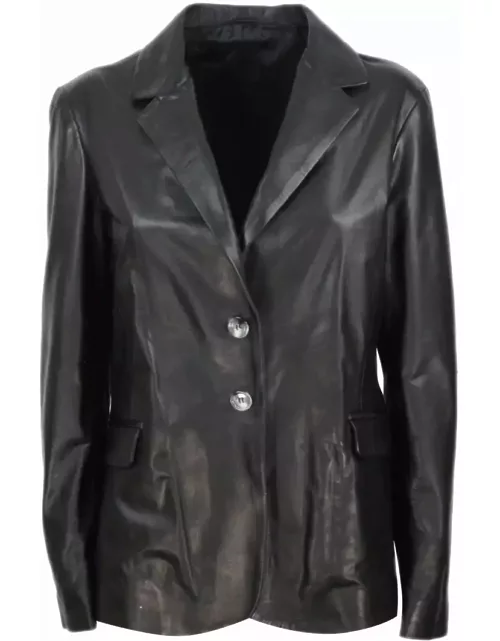 Barba Napoli Soft Leather Blazer Jacket With 2 Button Closure And Flap Pocket