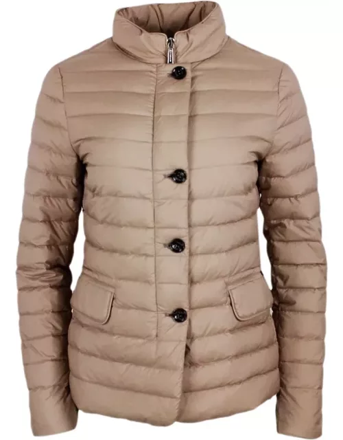 Moorer Light Down Jacket With Zip And Button Closure With Front Flap Pocket