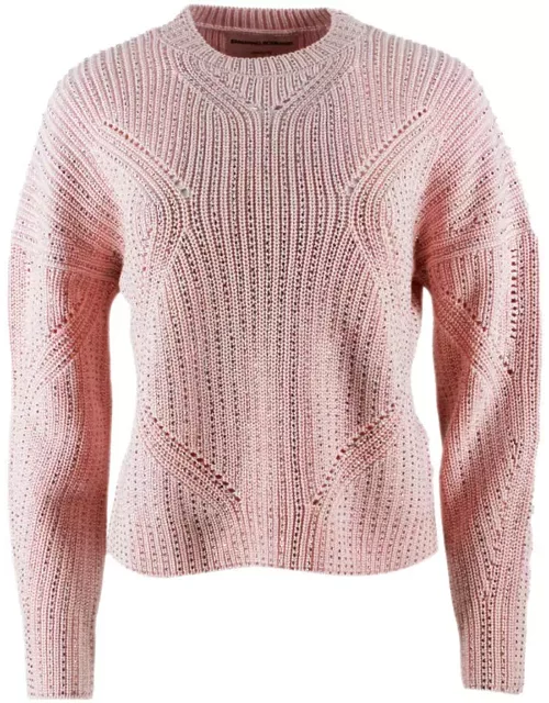 Ermanno Scervino Long-sleeved Crew Neck Sweater In Cotton With Crystal