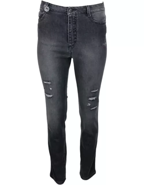 Ermanno Scervino High-waisted Stretch Denim Jeans With Fake Tear