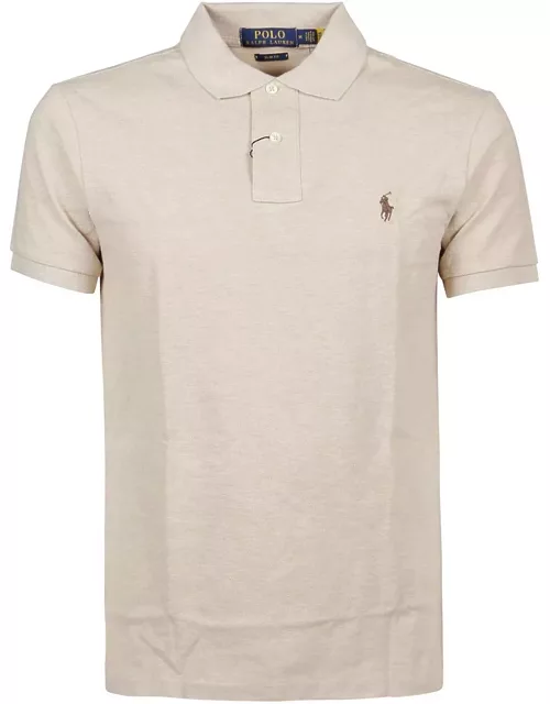 Ralph Lauren Slim-fit Polo Shirt In Beige Piqué