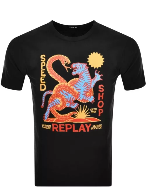 Replay Logo T Shirt Black