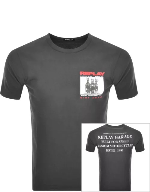 Replay Logo Crew Neck T Shirt Grey