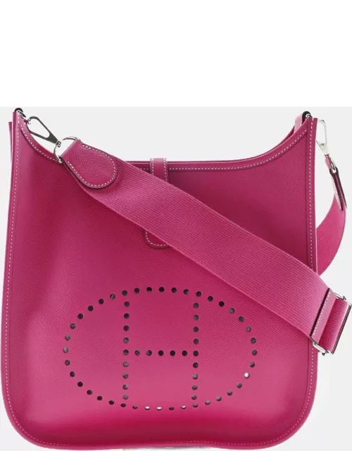 HERMES Evelyn 3PM Shoulder Bag Vaux Epson Rose Tyrian Made in France 2014 Pink/Silver Hardware R Crossbody Snap Button Ladie