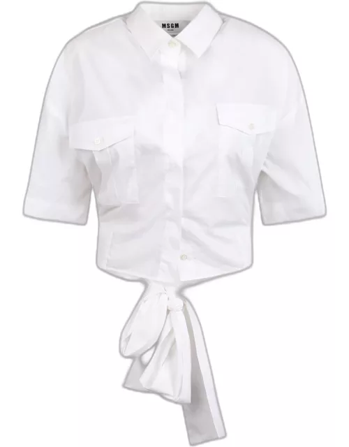 Msgm Short Sleeve Crop Shirt With Bow