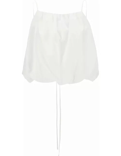 Low Classic White Cropped Top With Drawstring In Cotton Blend Woman