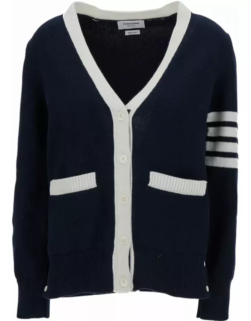 Thom Browne hector Icon Blue Cardigan With Jacquard Motif And 4bar Detail In Cotton Woman