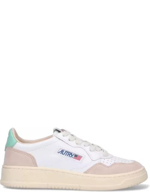 Autry Medalist Low Sneakers In White And Aqua Green Suede And Leather