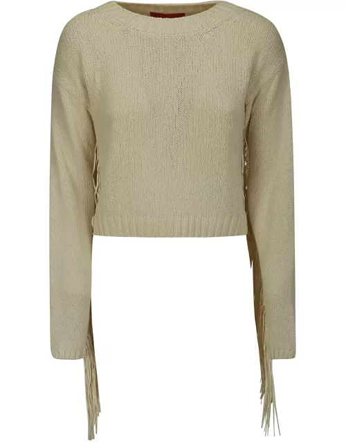 Wild Cashmere Boxy Sweater With Suede Fring