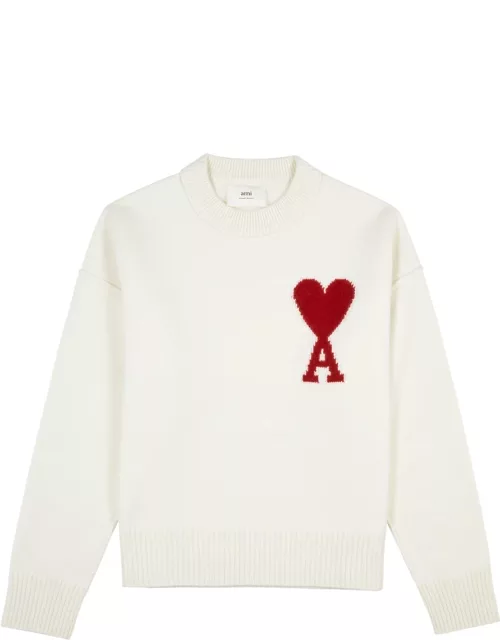 Ami Paris Logo-intarsia Wool Jumper - White