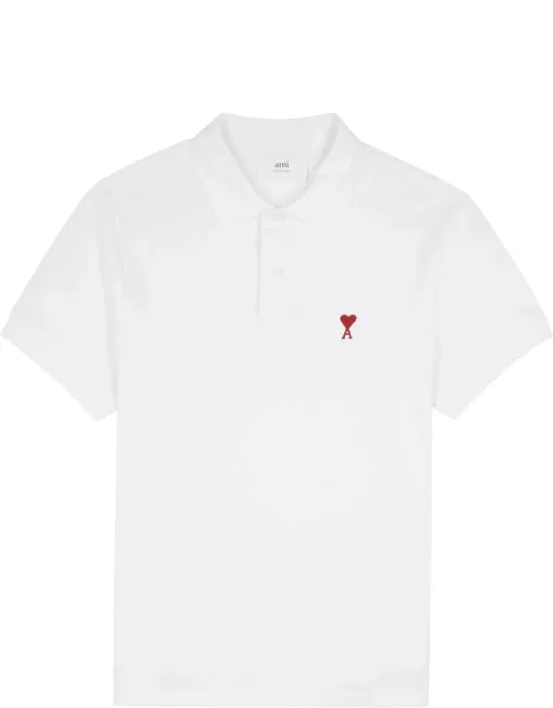 Ami Paris Logo-embroidered Piqué Cotton Polo Shirt - White
