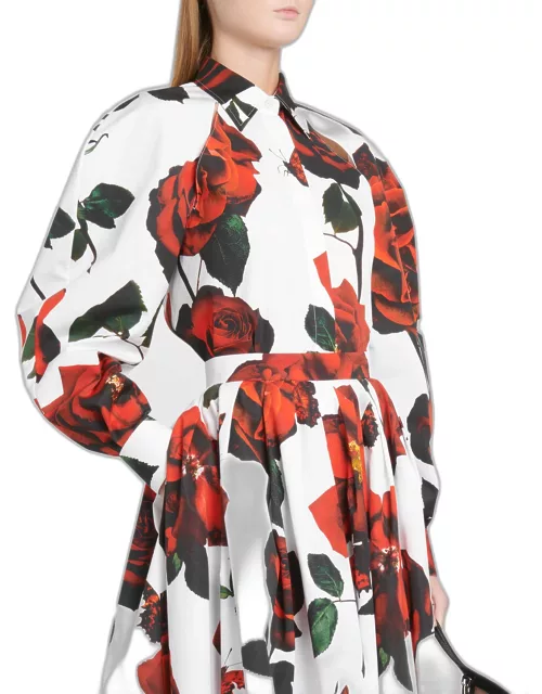 Floral-Print Slash-Cutout Cocoon Shirt