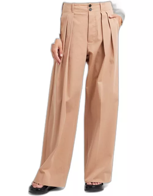 Mid-Rise Double-Pleated Straight-Leg Trouser