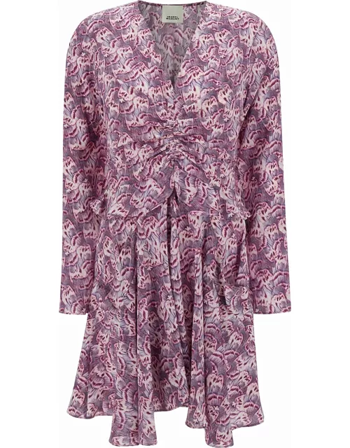 Isabel Marant Mini Pink Dress With All-over Graphic Print In Stretch Silk Woman