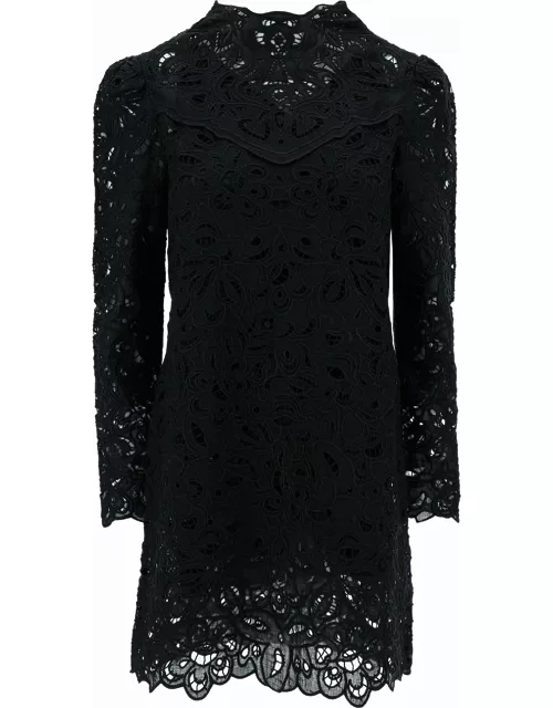 Isabel Marant daphne Mini Black Dress With Flower Embroidery In Guipure Woman