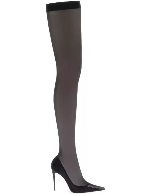 DOLCE & GABBANA stretch tulle thigh-high boot