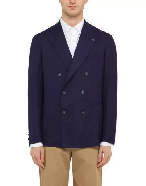 Navy blue double-breasted jacket in woo