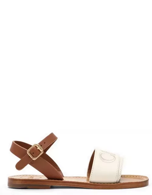 Ivory leather sandal with logo
