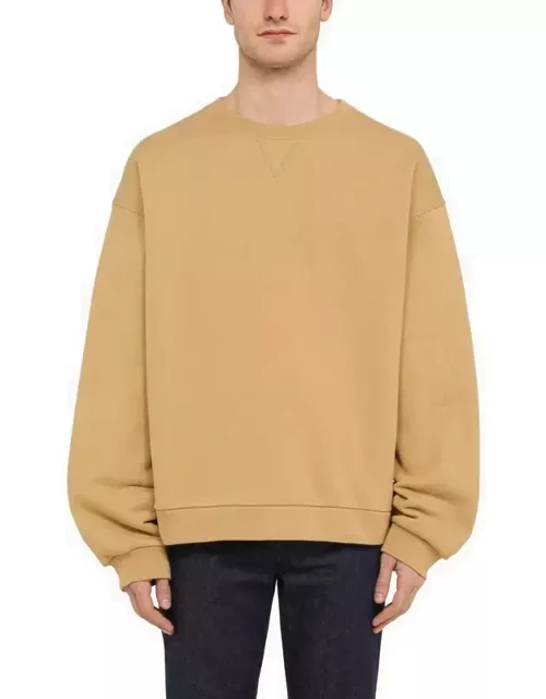 Camel-coloured cotton sweatshirt with Web ribbon
