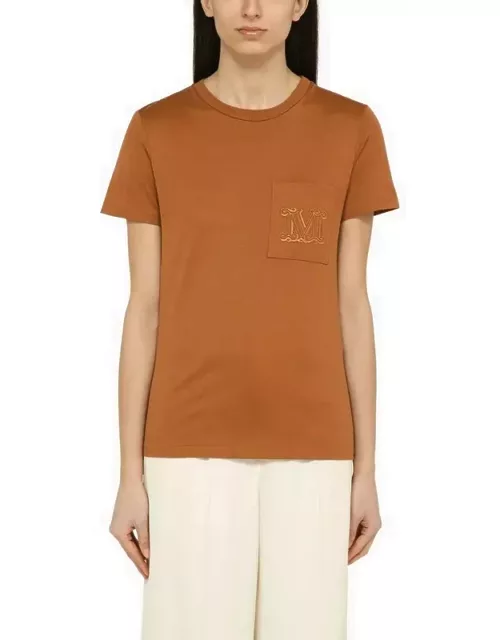 Leather-colored cotton T-shirt with logo