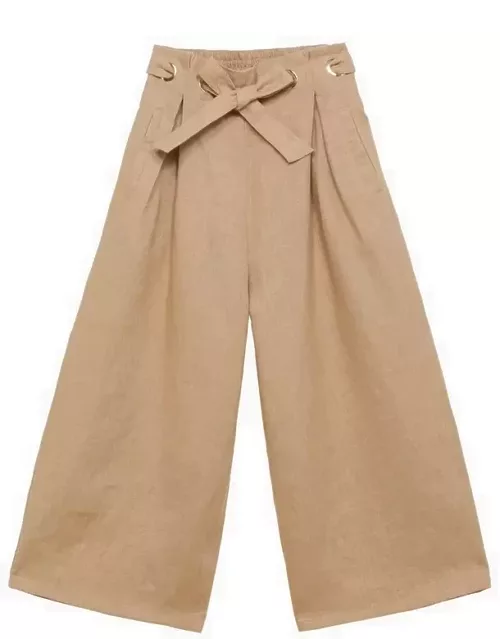 Ivory linen trousers with bow