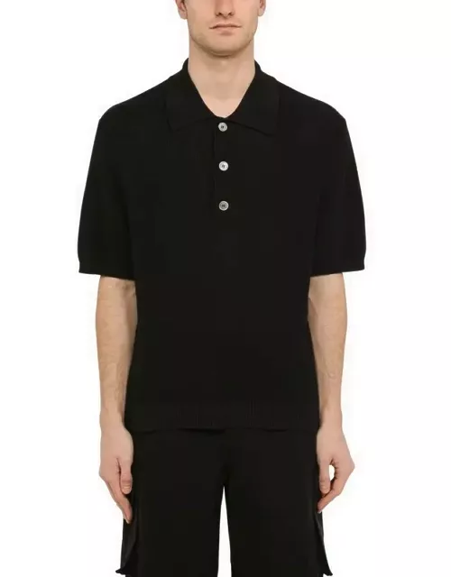 Black cotton-blend polo shirt