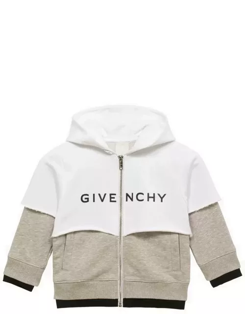 White/grey cotton blend hoodie