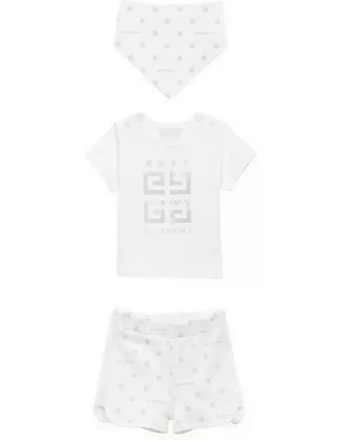 White cotton T-shirt/short/bandana set