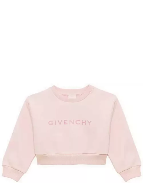 Pink cotton blend cropped sweatshirt with logo