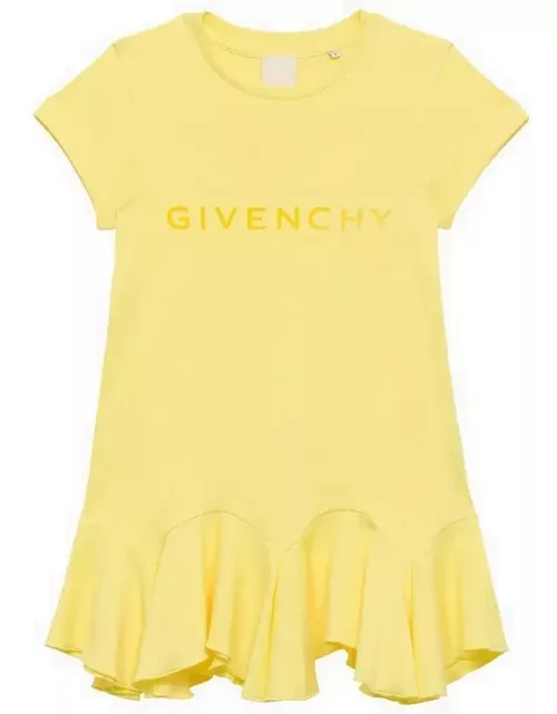 Yellow cotton dress with logo