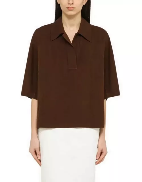 Brown viscose and silk polo shirt