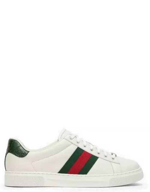 Ace white/green leather low trainer