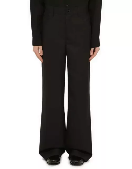 Black wool-blend wide trouser