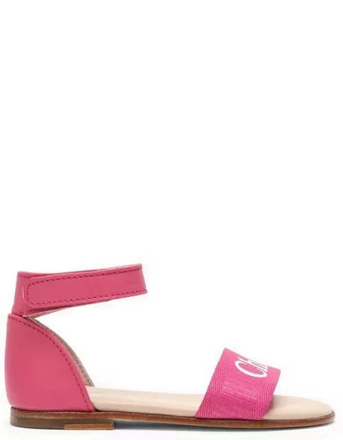 Pink leather sandal with logo