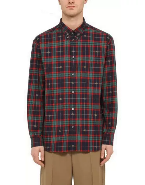 Red/blue checked button-down shirt in cotton